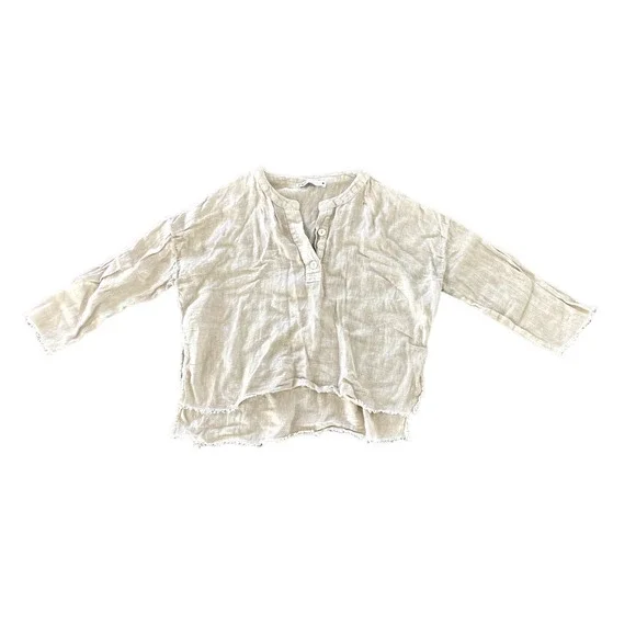 Zara beige flax linen distressed peasant cropped top XS - Picture 1 of 5